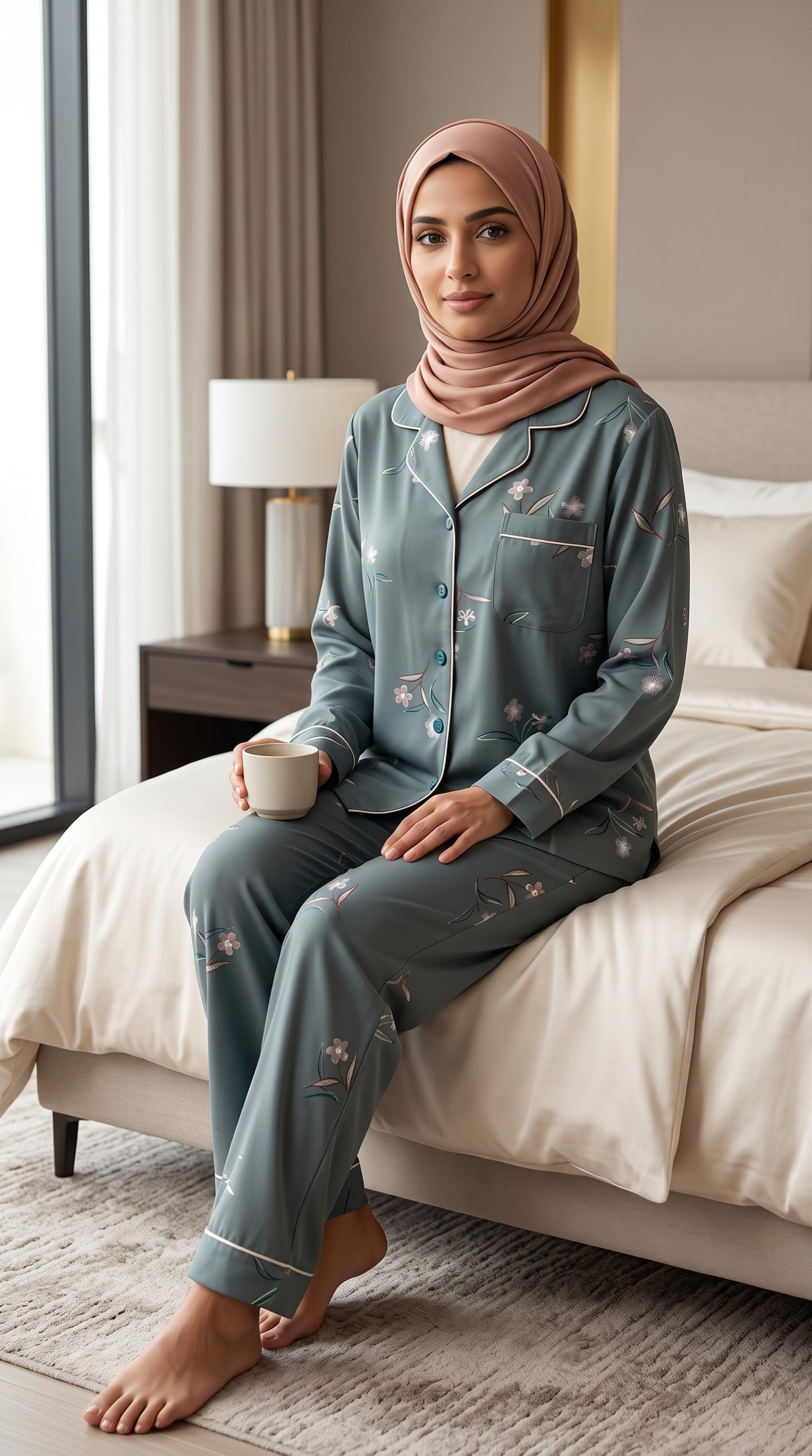 UMH-064 - بيجامات نسائية قطن ناعم بأزرار — أخضر غامق