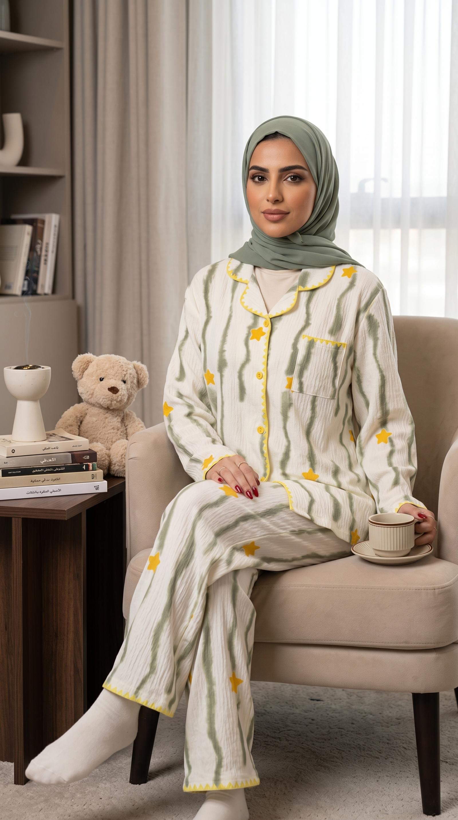 UMH-054 - بيجامة نسائية قطنية أنيقة متوفر ب10أشكال